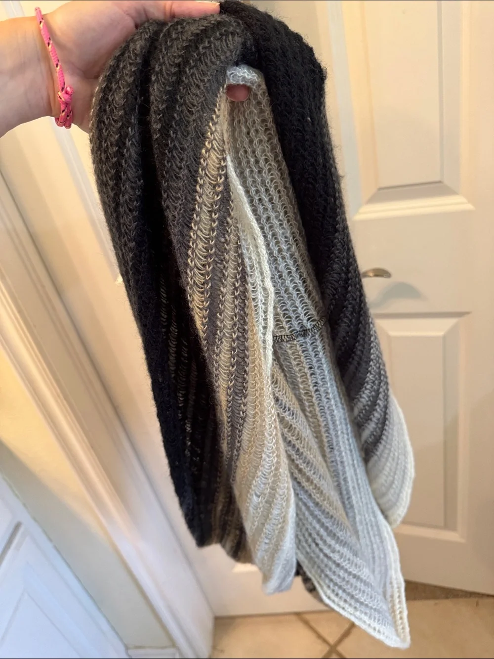 Echo Ombre Knit Infinity Scarf in Black, Gray, and Cream